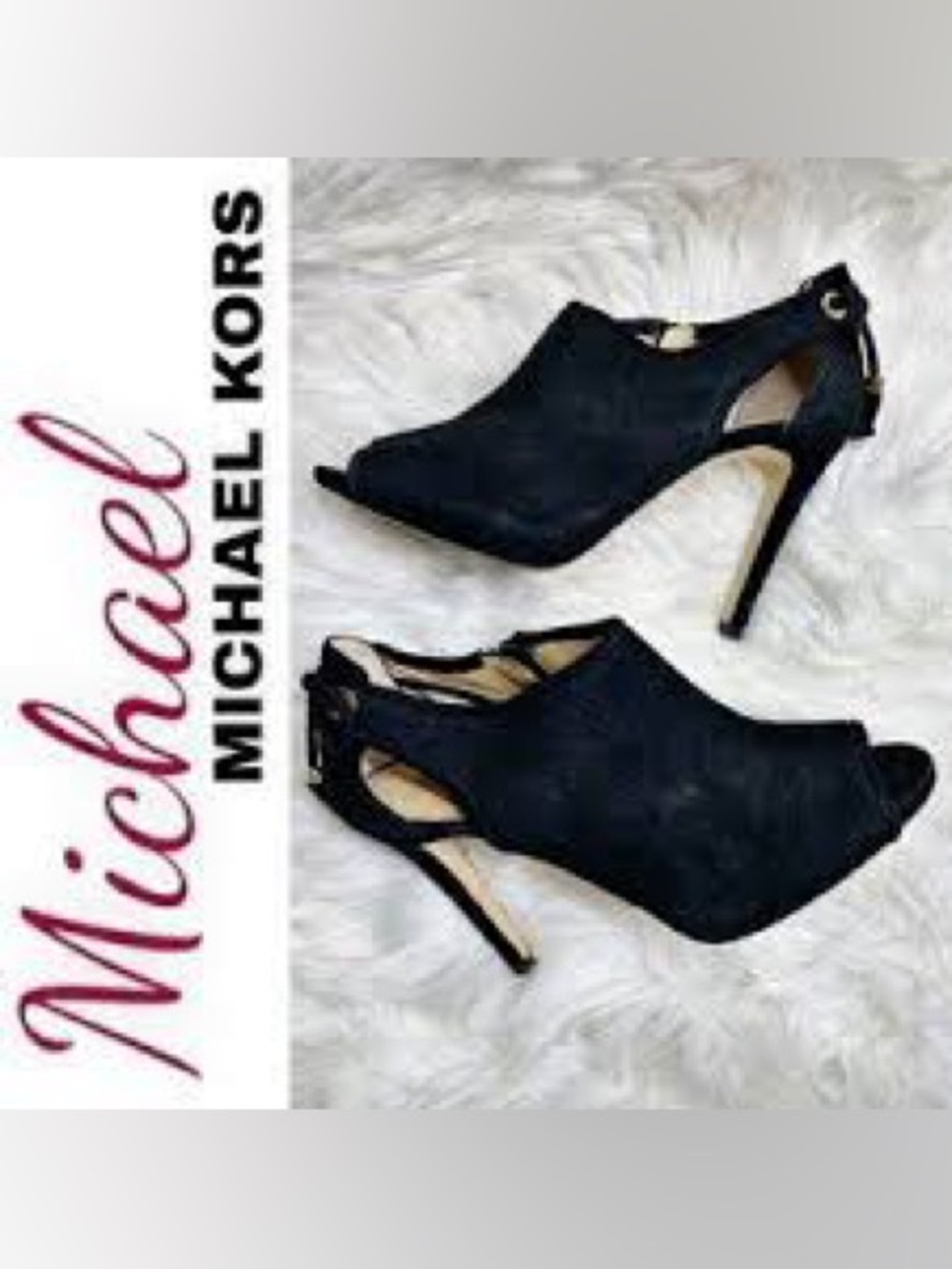 Michael Kors Black Suede Open-Toe Stiletto Booties with Cutout Heel 7M